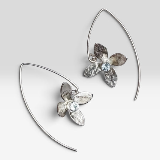 Eloquent Petals – Sterling Silver Earrings with Sky Blue Topaz