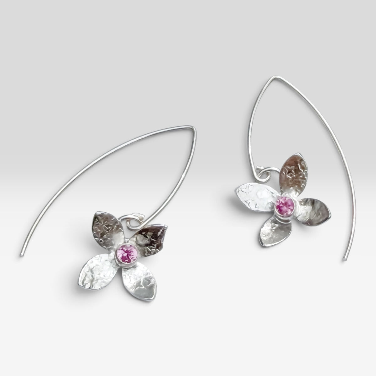 Eloquent Petals – Sterling Silver Earrings with Blush-Pink CZ