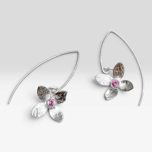 Eloquent Petals – Sterling Silver Earrings with Blush-Pink CZ