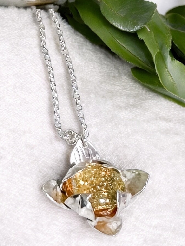 Golden Starflower-Sterling Silver Gold Dichroic Glass Pendant