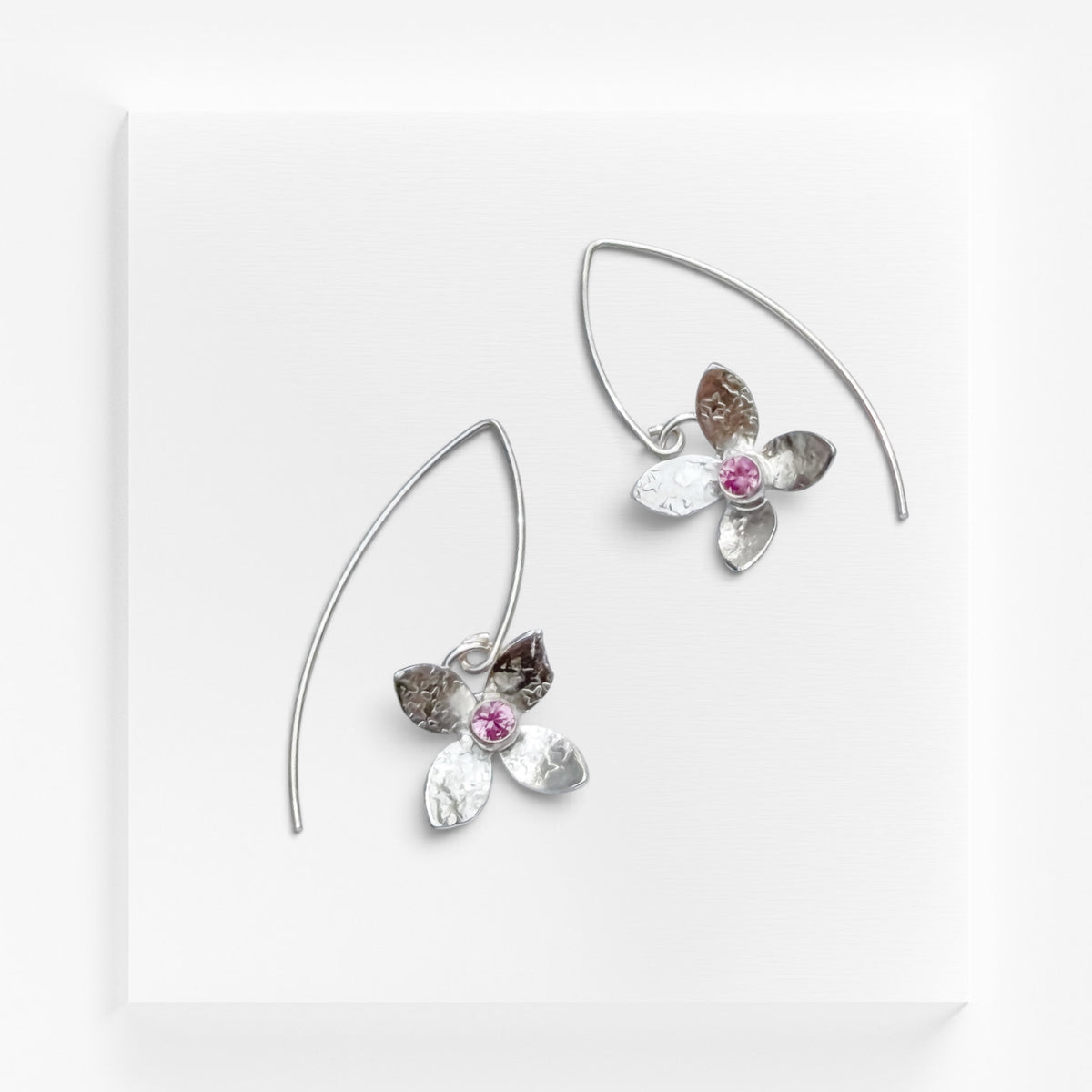 Eloquent Petals – Sterling Silver Earrings with Blush-Pink CZ