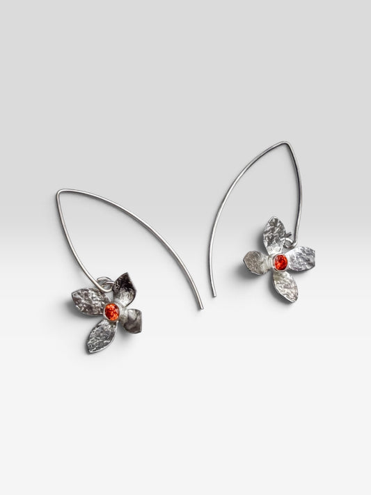 Eloquent Petals – Sterling Silver Earrings with Sunset-Orange CZ