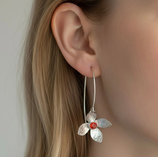Eloquent Petals – Sterling Silver Earrings with Sunset-Orange CZ