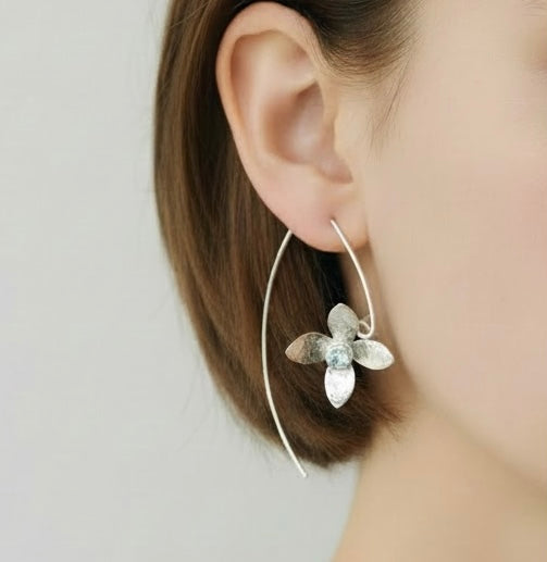 Eloquent Petals – Sterling Silver Earrings with Sky Blue Topaz
