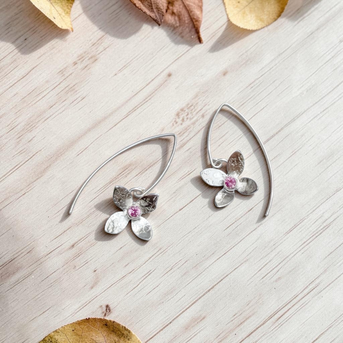 Eloquent Petals – Sterling Silver Earrings with Blush-Pink CZ