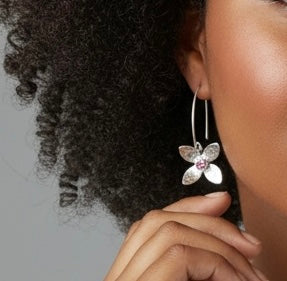 Eloquent Petals – Sterling Silver Earrings with Blush-Pink CZ