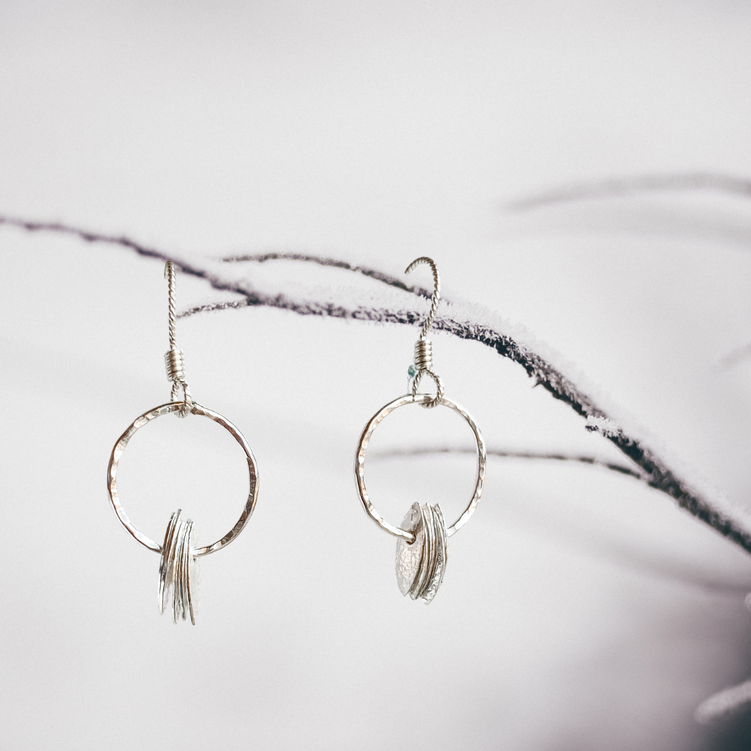 Delicate Dangles ~ Sterling Silver hoops with little leaves - Aprilierre