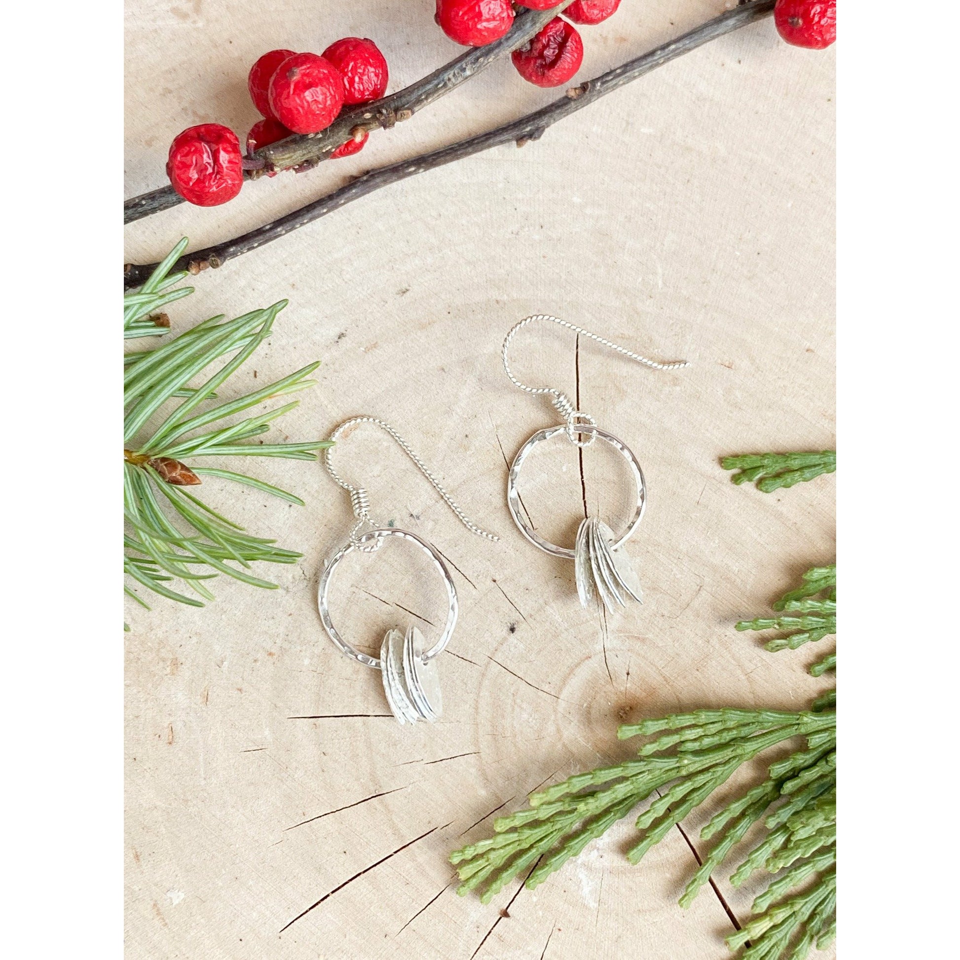 Delicate Dangles ~ Sterling Silver hoops with little leaves - Aprilierre