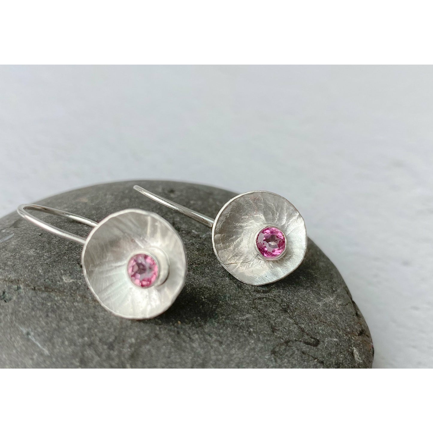 Silver Orbs ~ sterling silver earrings with Pink Topaz Gemstones - Aprilierre