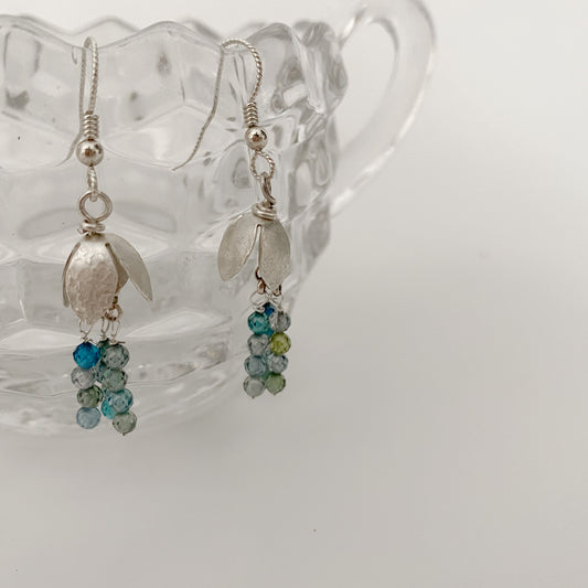 Eloqent Buds -Sterling Silver Earring drops with faceted Zircons - Aprilierre