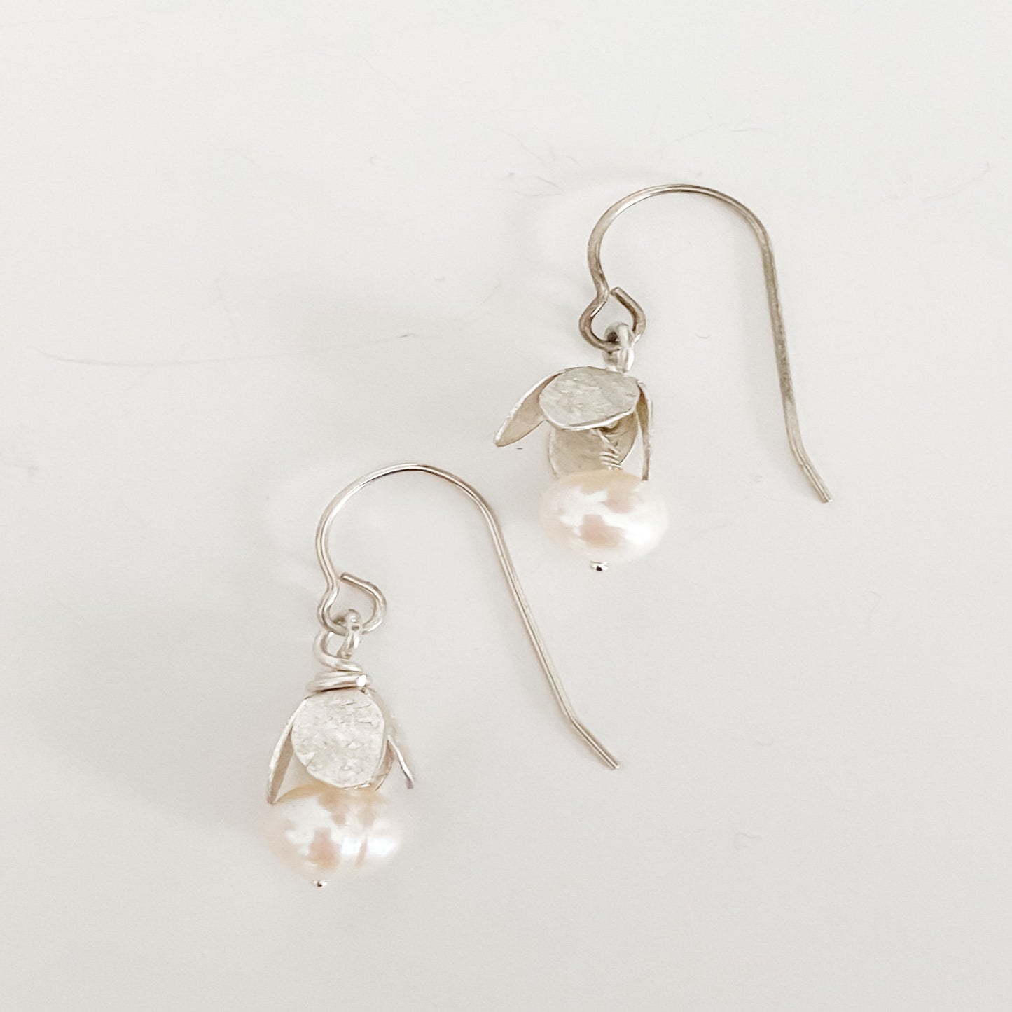 Little Seedlings- Sterling Silver forged buds with pearl drops - Aprilierre