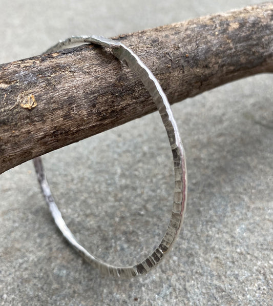 Asymmetrical Hammered Sterling Silver Bangle Bracelet - Aprilierre