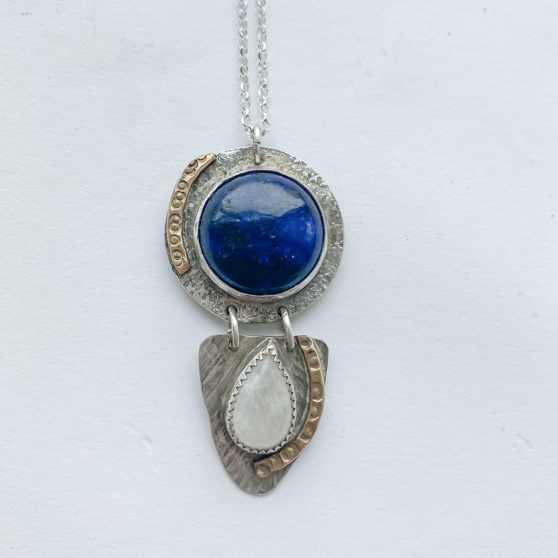 Lapis Moon Sterling silver pendant with 14kt gold-filled accents - Aprilierre